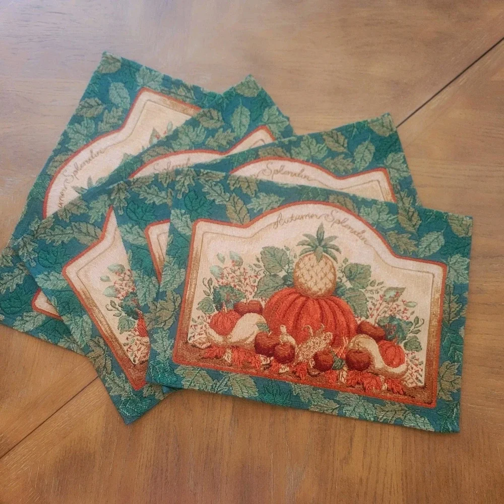 Fall Woven Tapestry Placemats Set Of Four Pumpkins Autumn Splendor